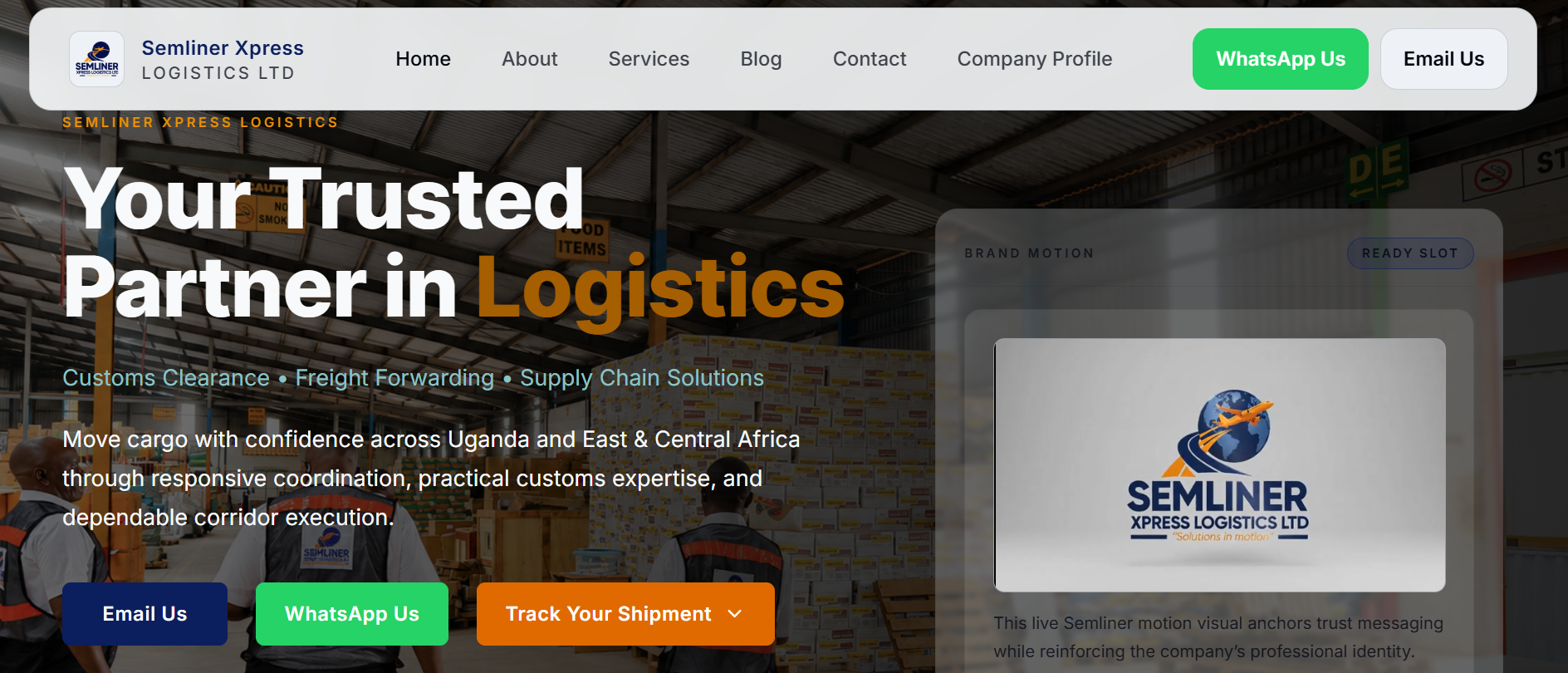 semliner xpress logistics website screenshot